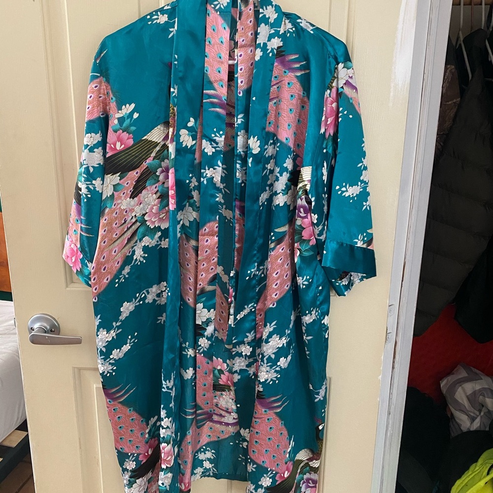 Silk kimono peacock robe.